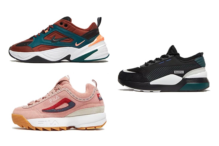 Nike M2K Tekno (100€) Fila Disruptor (110€), Puma RS-0 Toys infantil (65€). Todo el calzado es de JD