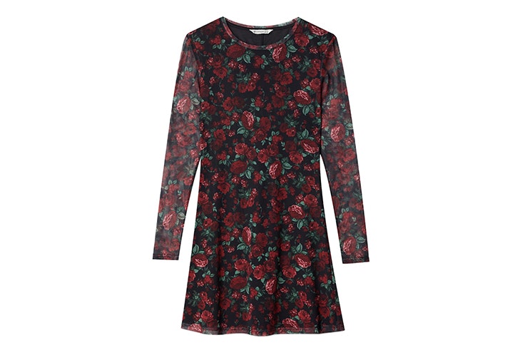 vestido corto estampado flores rojas stradivarius