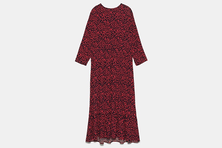 vestido largo estampado leopardo rojo zara