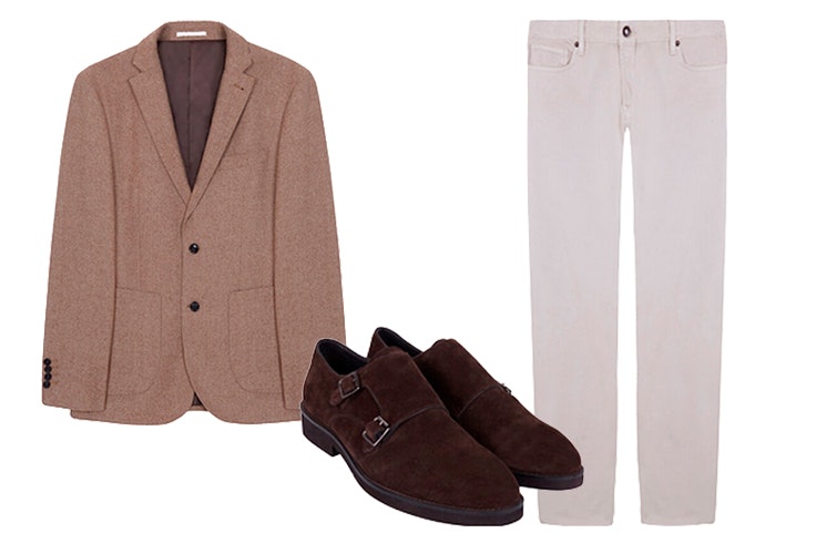 conjunto chaqueta espiga zapatos pantalon beige luis figo campana cortefiel tiene ese algo maxcenter