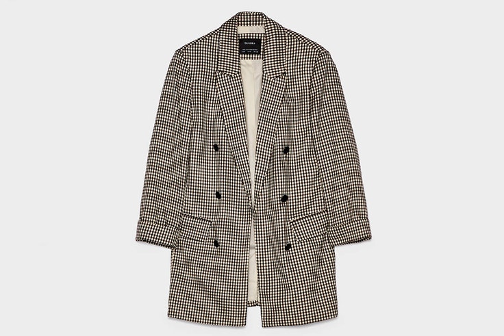 Chaqueta blazer de cuadros con doble botonadura de Bershka