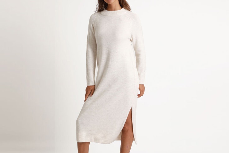 Vestido tipo jersey largo de punto color crudo de pimkie vestidos de invierno