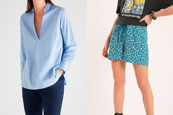 Camisa azul de Cortefiel Pantalón corto con flores de Pimkie